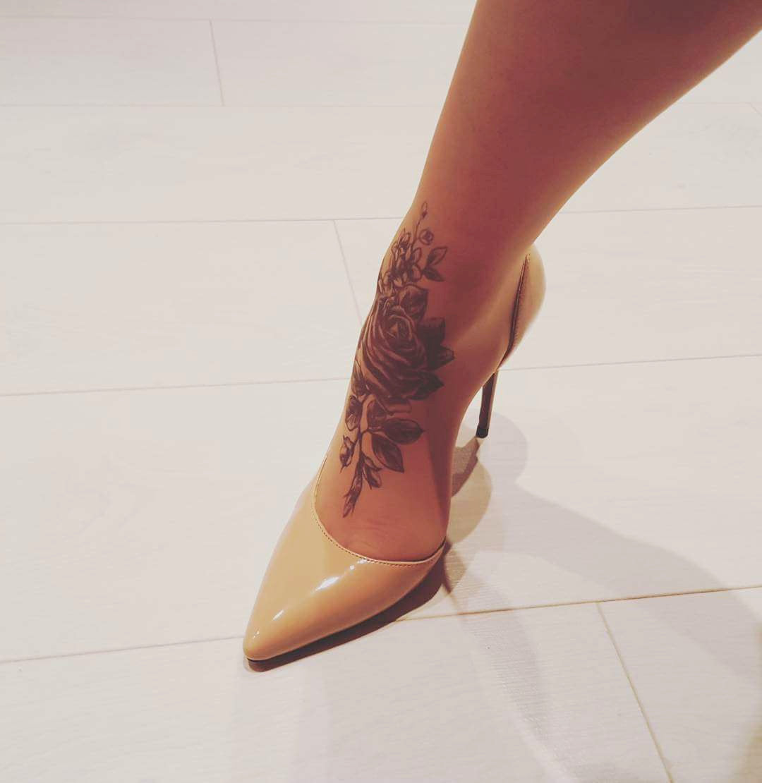 Dark Red Roses Tattoo On Foot By Fatsalty