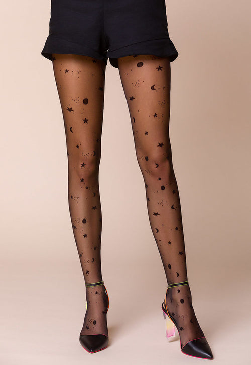 Amalia 01 Polka Dot Patterned Black Sheer Tights at Ireland's