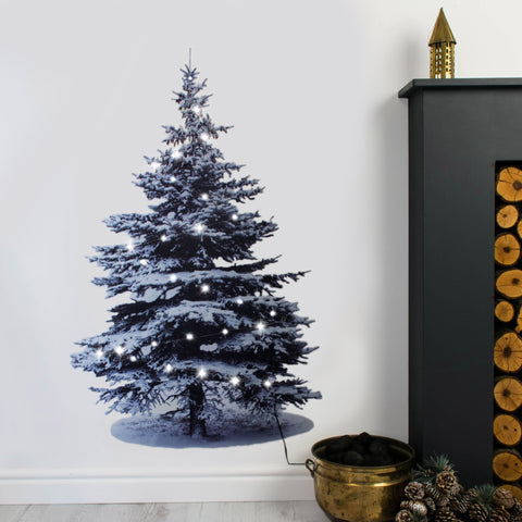 Scandi style Christmas tree wall sticker with real lights