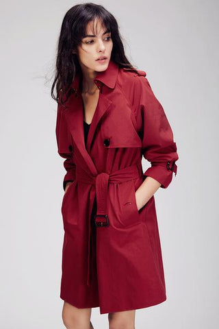 Red Trench Coat with Sash