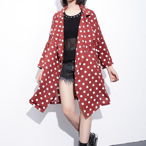 Over Sized Polka Dot Trench Coat - Red