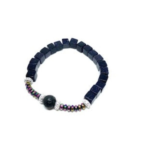 Blue Sandstone and Lava Bead Stretch Bracelet