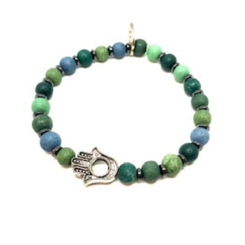 Green Hamsa Bracelet Stretch Bracelet