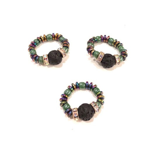 Lava Bead & Iridescent Elastic Ring