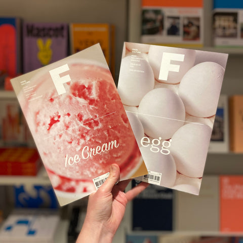 F magazines, ice cream and egg