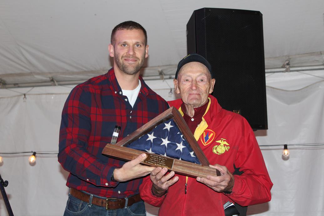 Zach Hollingsworth and Iwo Jima survivor Charlie Baker