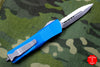 Microtech Blue Troodon Double Edge OTF knife with Satin Full Serrated Blade 138-6 BL
