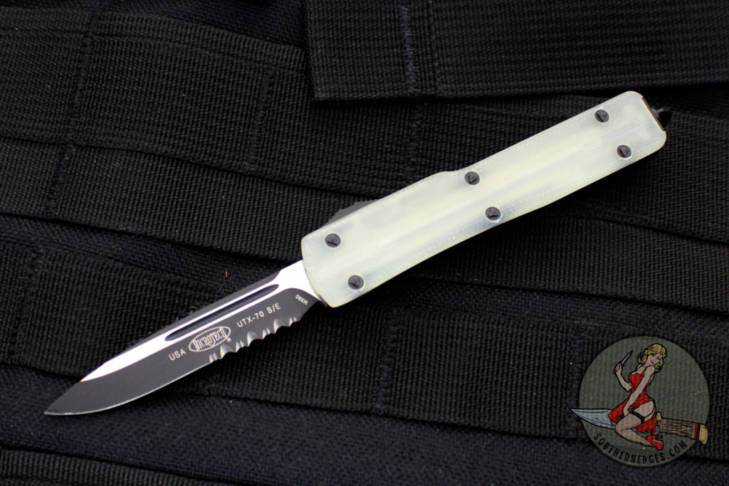 Microtech UTX-70 OTF Knife- Single Edge- Jade Green G-10 Handle