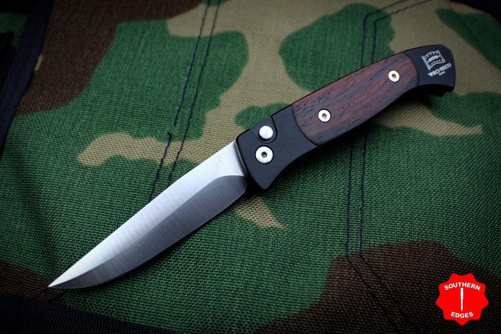 protech small brend 2 black handle with cocobolo inlay satin blade out southern edges southern edges