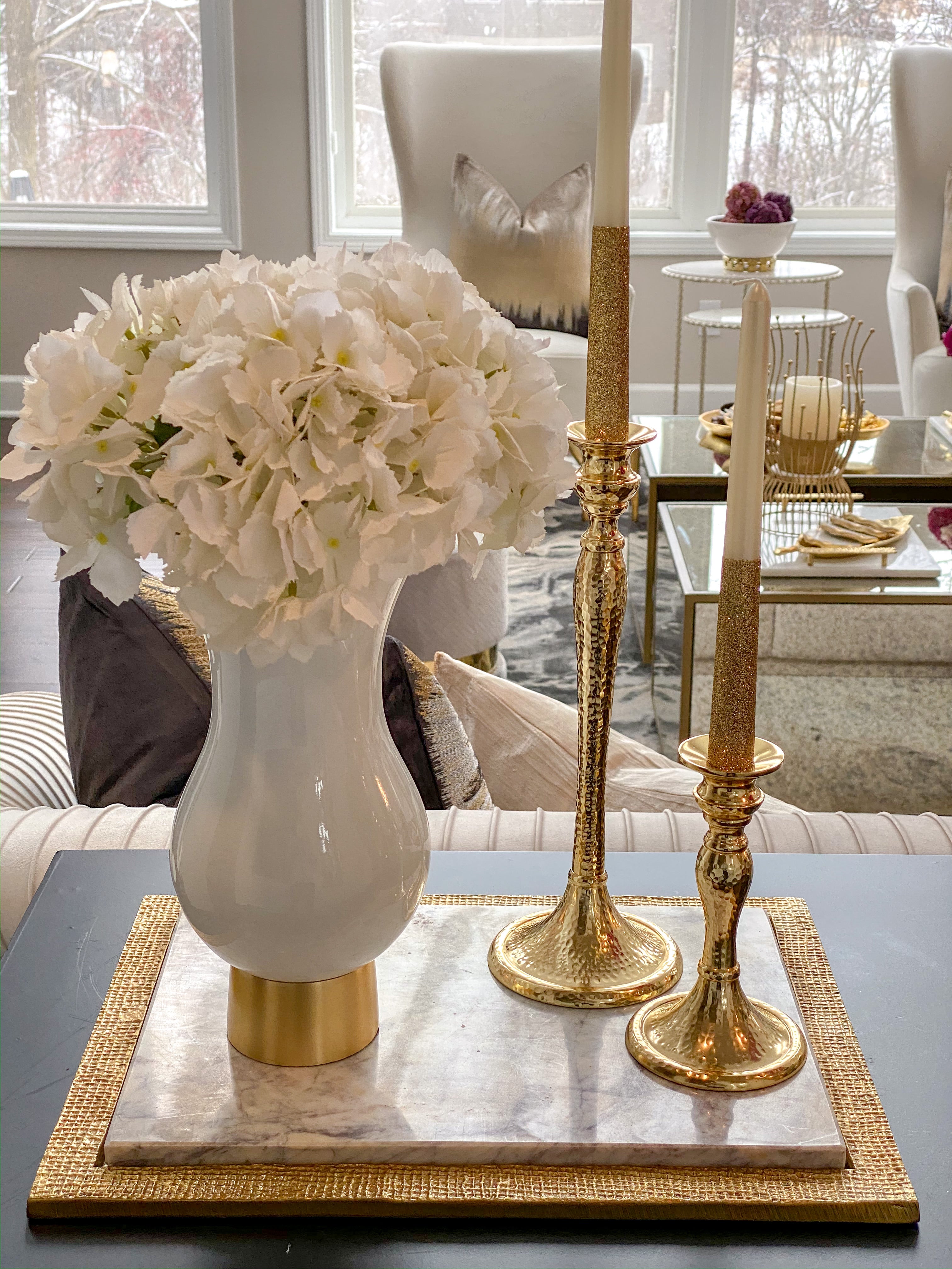 White Glass Vase With Gold Metal Base Inspire Me Home Decor