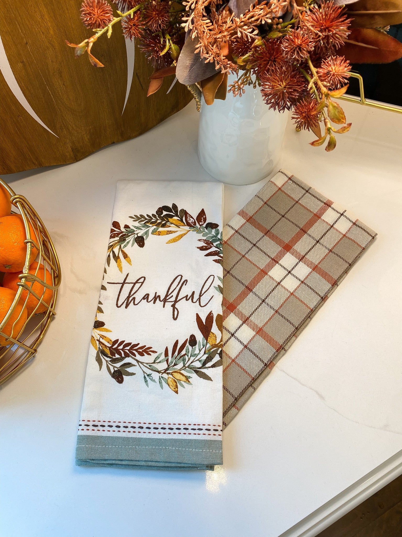 Inspire Me! Home Decor "Thankful" Plaid Kitchen Towels | 28"L x 18"W | Textile