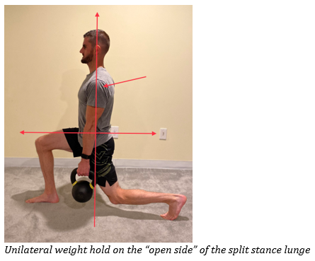unilateral weight hold with split stance lunge
