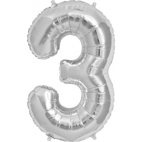 Ballon en forme de chiffre 3 (trois) argenté