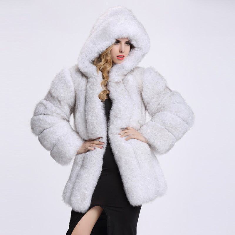 fluffy fur coat with hood