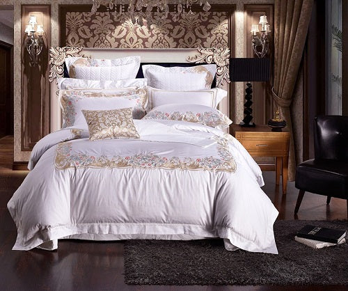 100 Egypt Cotton White Embroidery Palace Royal Luxury Bedding