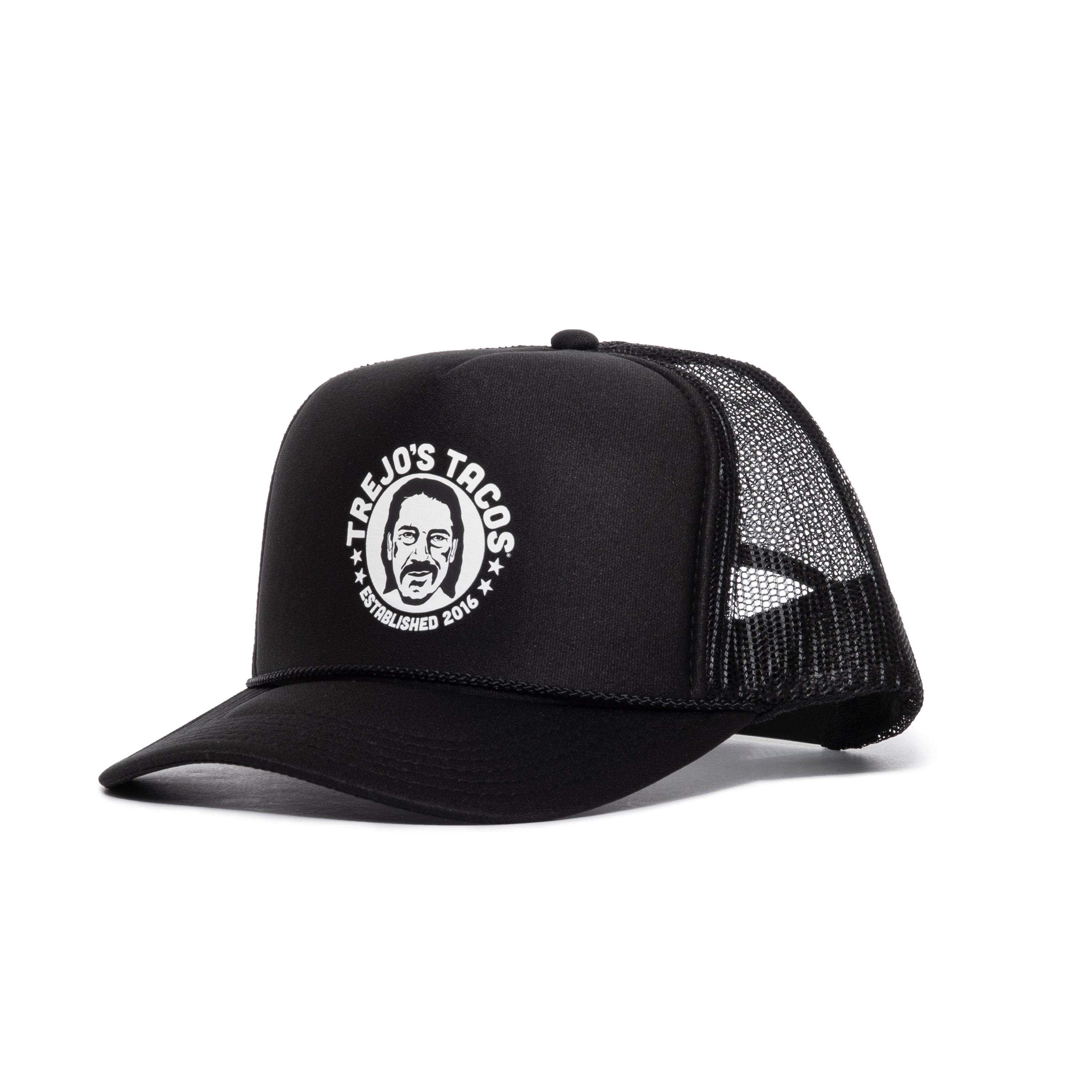 Image of Black Trucker Hat with Printed Logo