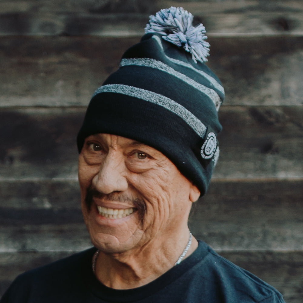 Image of Black / Heather Grey Stripe Pom Pom Beanie (Trejo's Tacos)