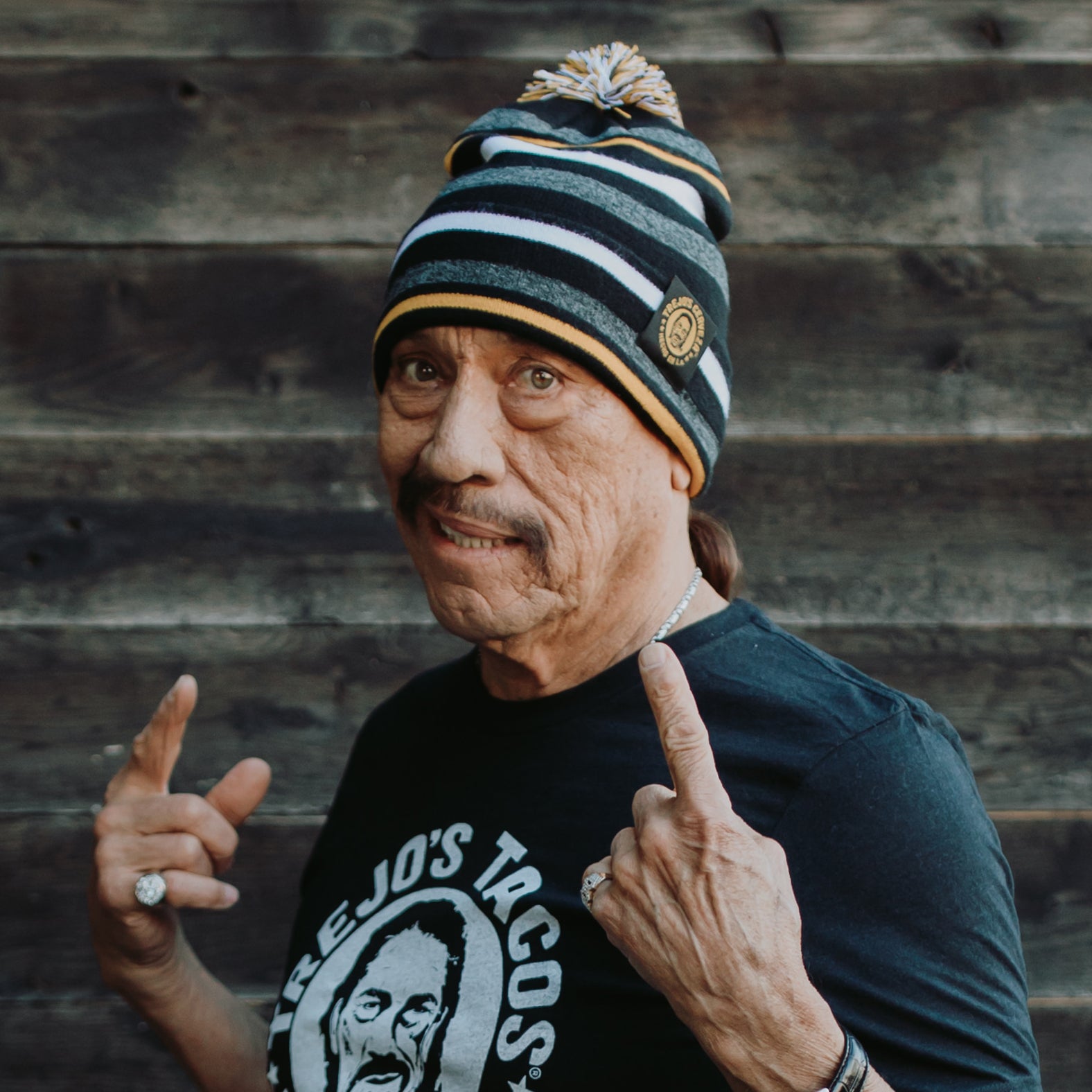 Image of Black / Gold / Grey Stripe Pom Pom Beanie (Trejo's Cerveza)