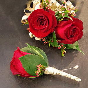 Roses Boutonniere and Corsage Set - Ace of Vase