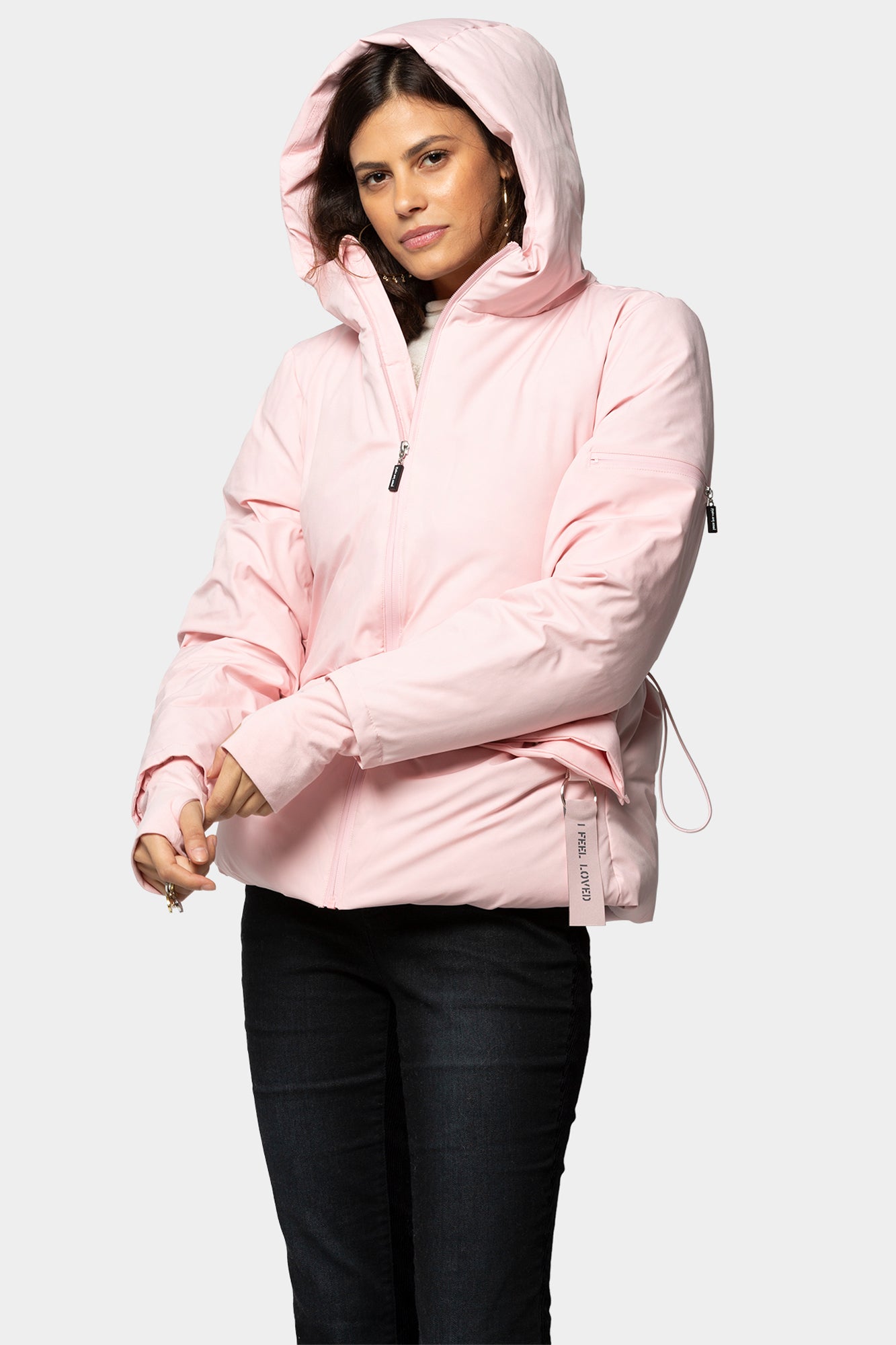 pink short puffer jacket