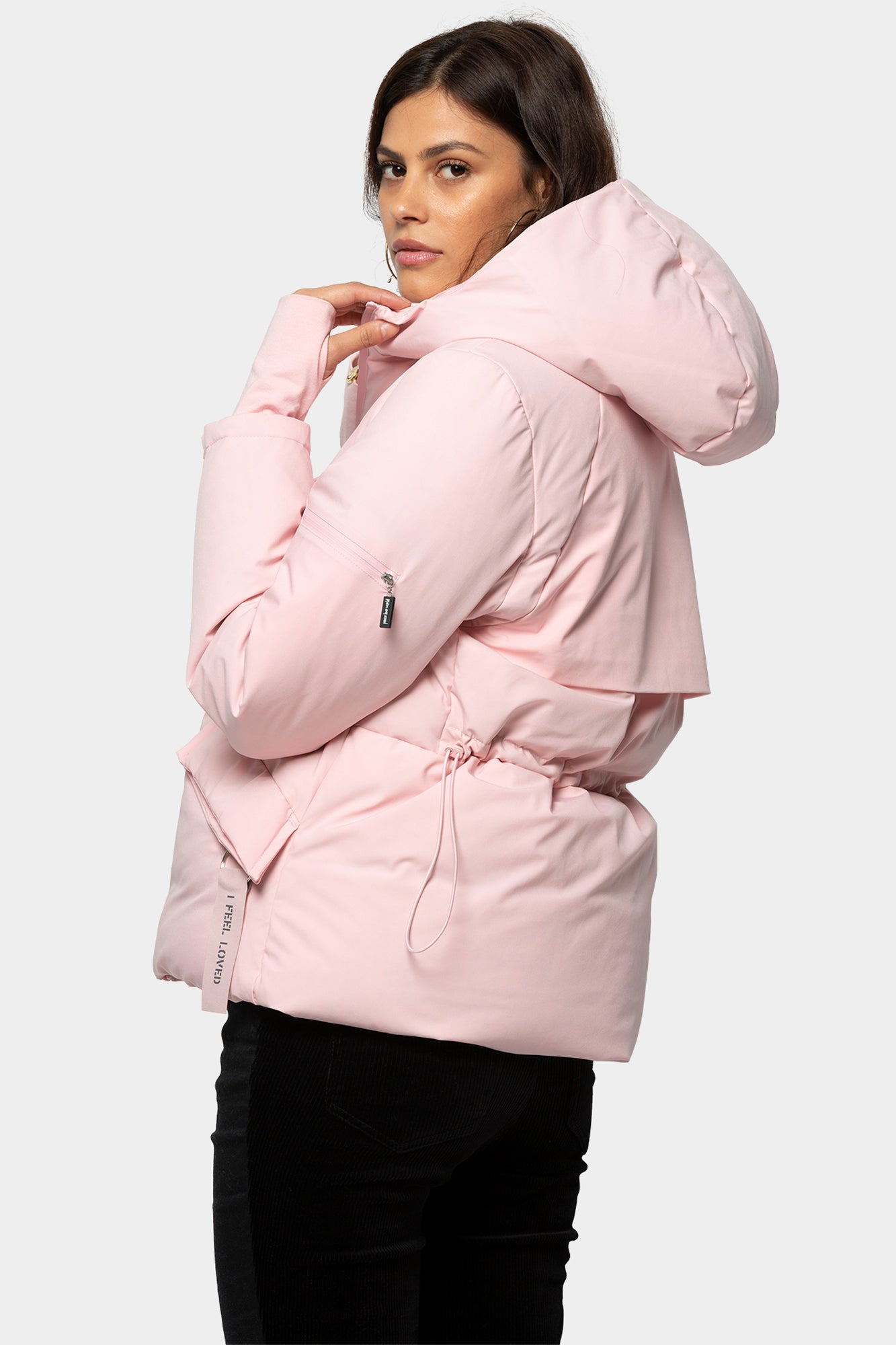 pink short puffer jacket