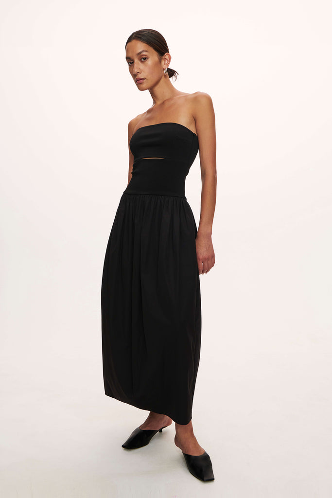 strapless black dress midi