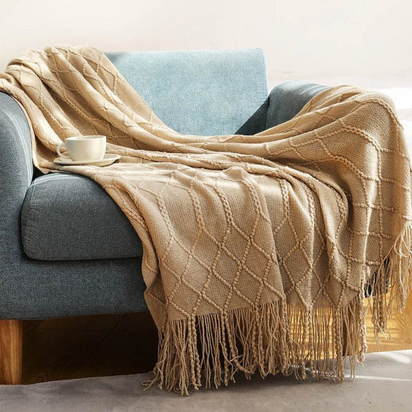 Nordic Knitted Diamond Blanket by Living Simply House
