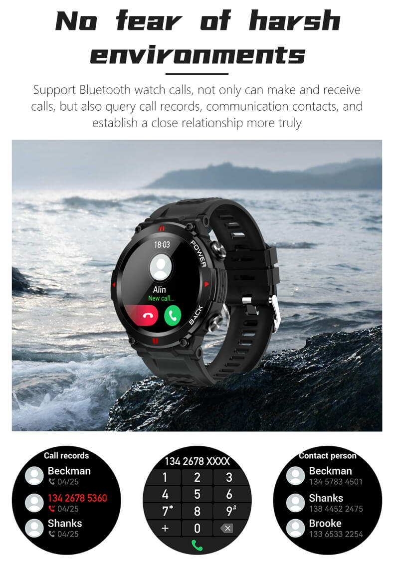 Findtime Military Smartwatch, Blutdruckmessgerät, Herzfrequenz, Blutsauerstoff, Bluetooth, Anrufe, IP68, wasserdicht