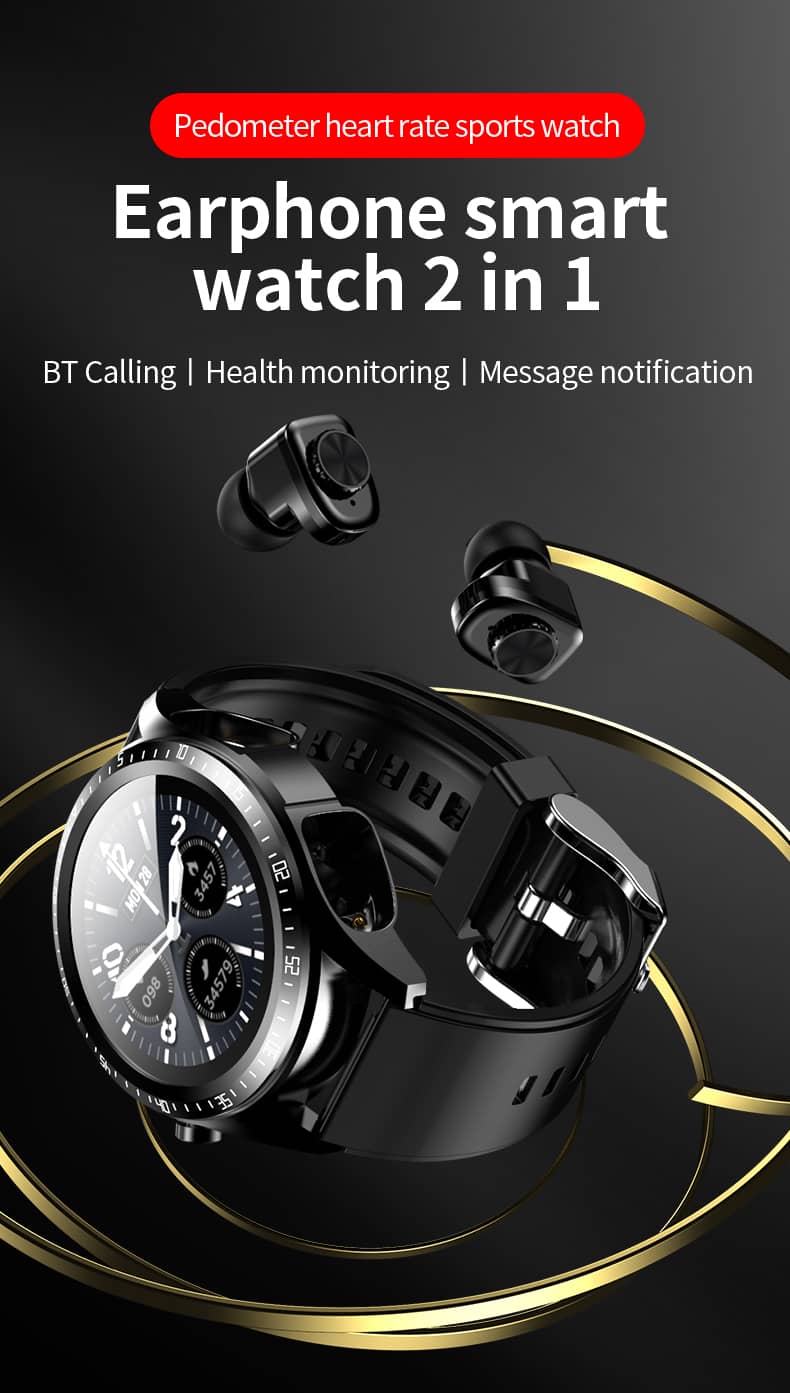 Findtime Smart Watch with Earbuds Monitoring Blood Pressure Heart Rate Blood Oxygen