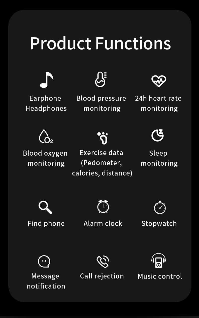 Reloj inteligente Findtime con auriculares que monitorean la presión arterial Frecuencia cardíaca Oxígeno en la sangre