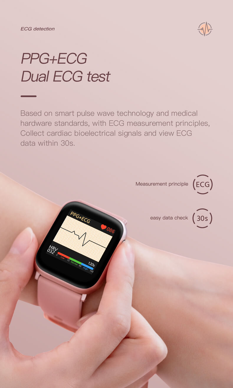 Findtime Smart Watch para mujeres ECG Presión arterial Oxígeno sanguíneo Monitor de frecuencia cardíaca