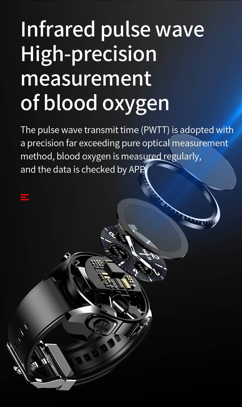 Reloj inteligente Findtime con auriculares que monitorean la presión arterial Frecuencia cardíaca Oxígeno en la sangre