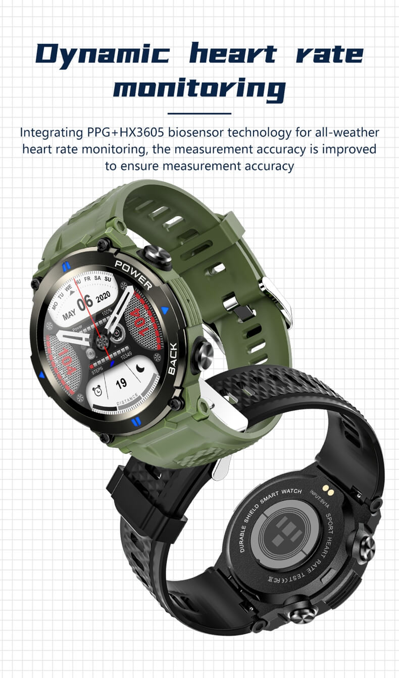 Findtime Military Smartwatch, Blutdruckmessgerät, Herzfrequenz, Blutsauerstoff, Bluetooth, Anrufe, IP68, wasserdicht