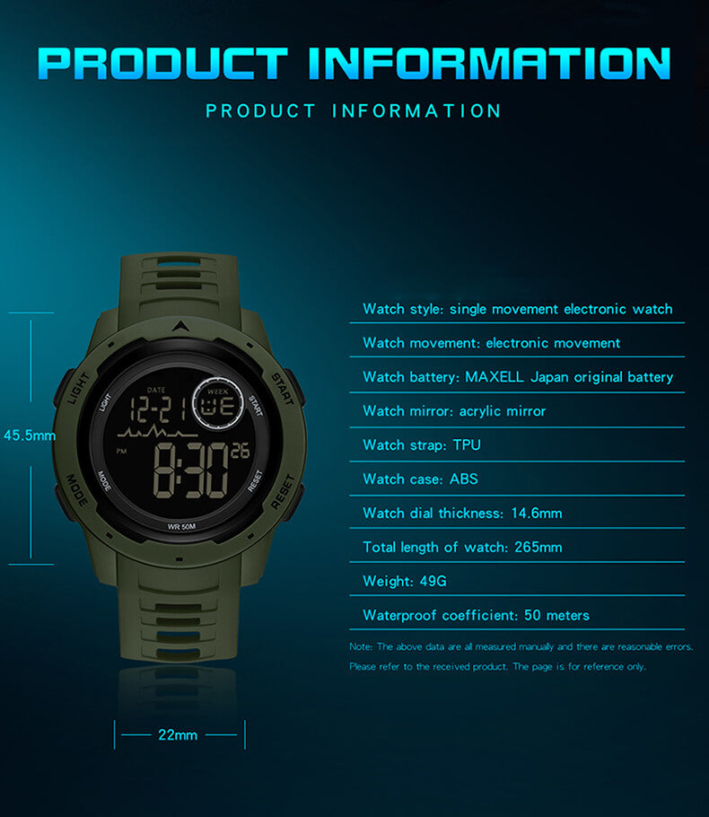 Findtime Reloj digital para hombres 50M Impermeable Deporte Reloj táctico al aire libre