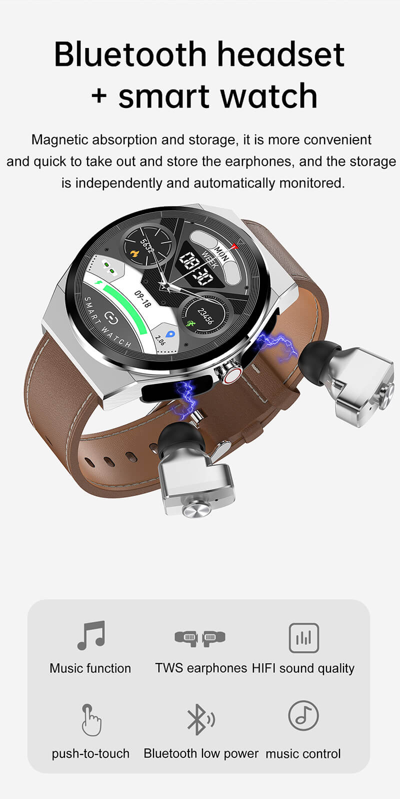 Findtime Smart Watch with Earbuds for Android Phone and iPhone
