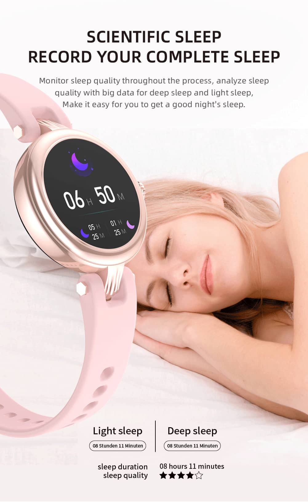 Reloj inteligente Findtime para mujer Monitoreo de presión arterial con llamadas Bluetooth