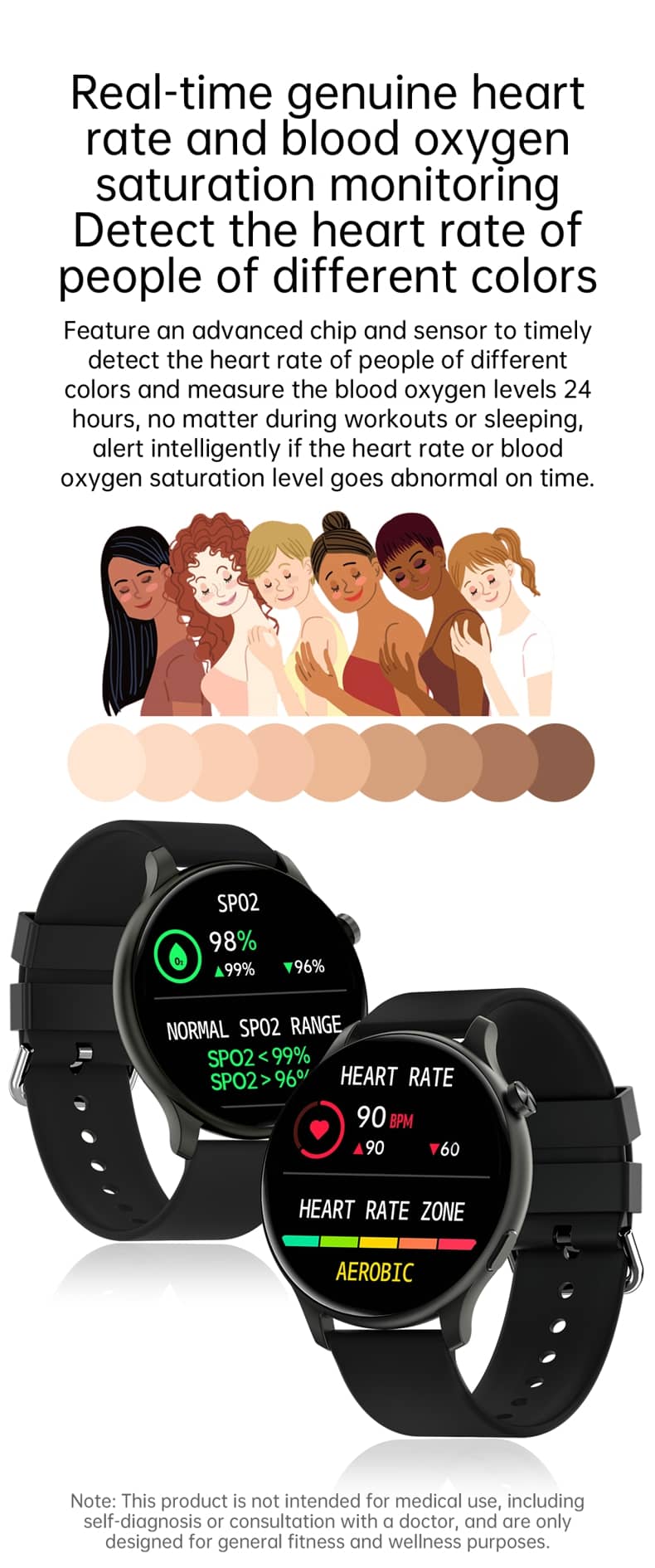 Reloj inteligente Findtime para monitor de presión arterial, frecuencia cardíaca, oxígeno en sangre con llamadas Bluetooth