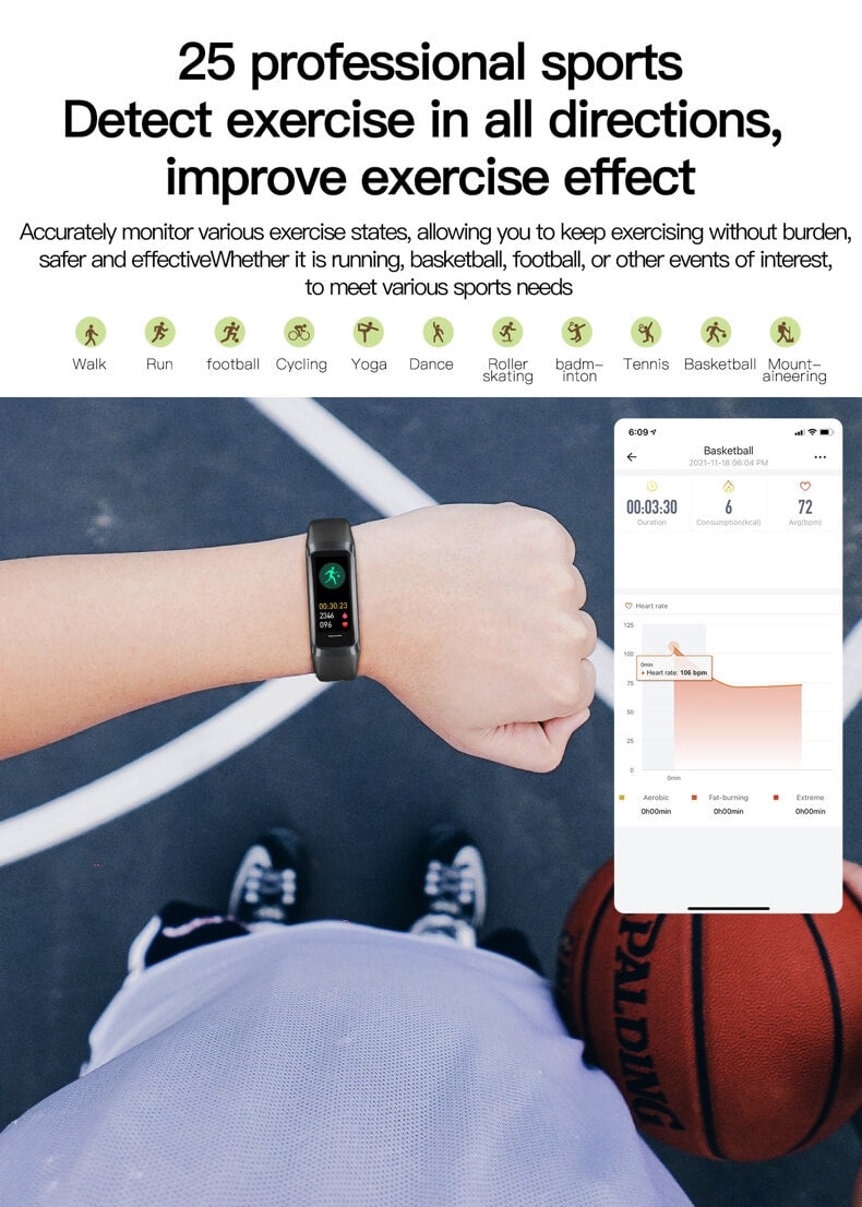 Findtime Fitness Tracker Watch Blood Pressure Monitor Heart Rate Blood Oxygen Body Temperature