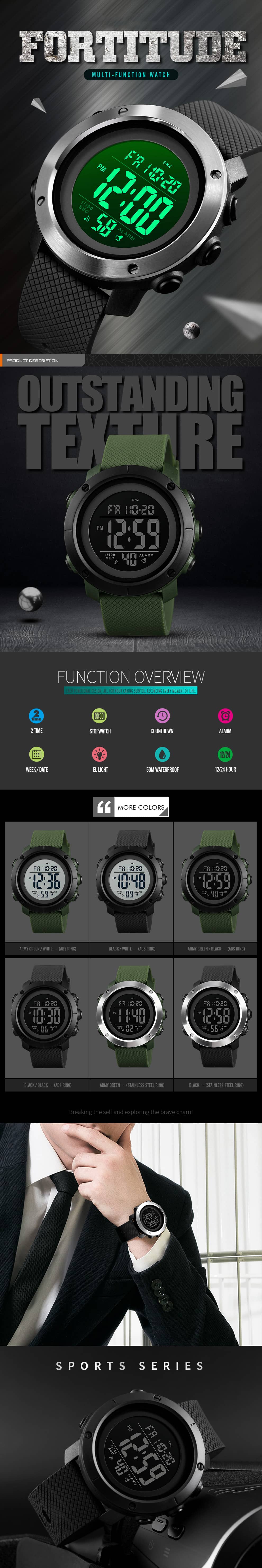 Big Digital Watch for Men with 5ATM Waterproof Luminous Stopwatch Alarm Date Week Display - Findtime