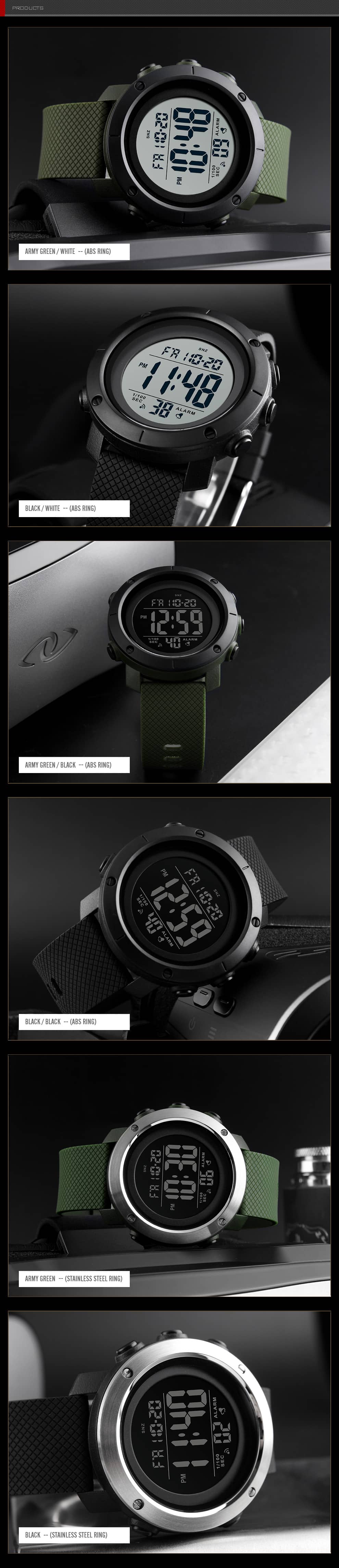 Big Digital Watch for Men with 5ATM Waterproof Luminous Stopwatch Alarm Date Week Display - Findtime