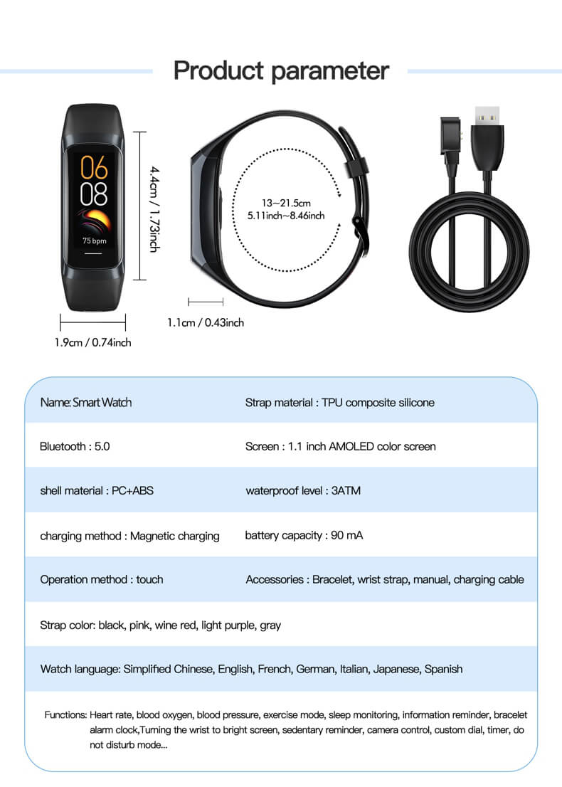 Findtime Fitness Tracker Reloj Monitor de presión arterial Ritmo cardíaco Oxígeno en sangre Temperatura corporal