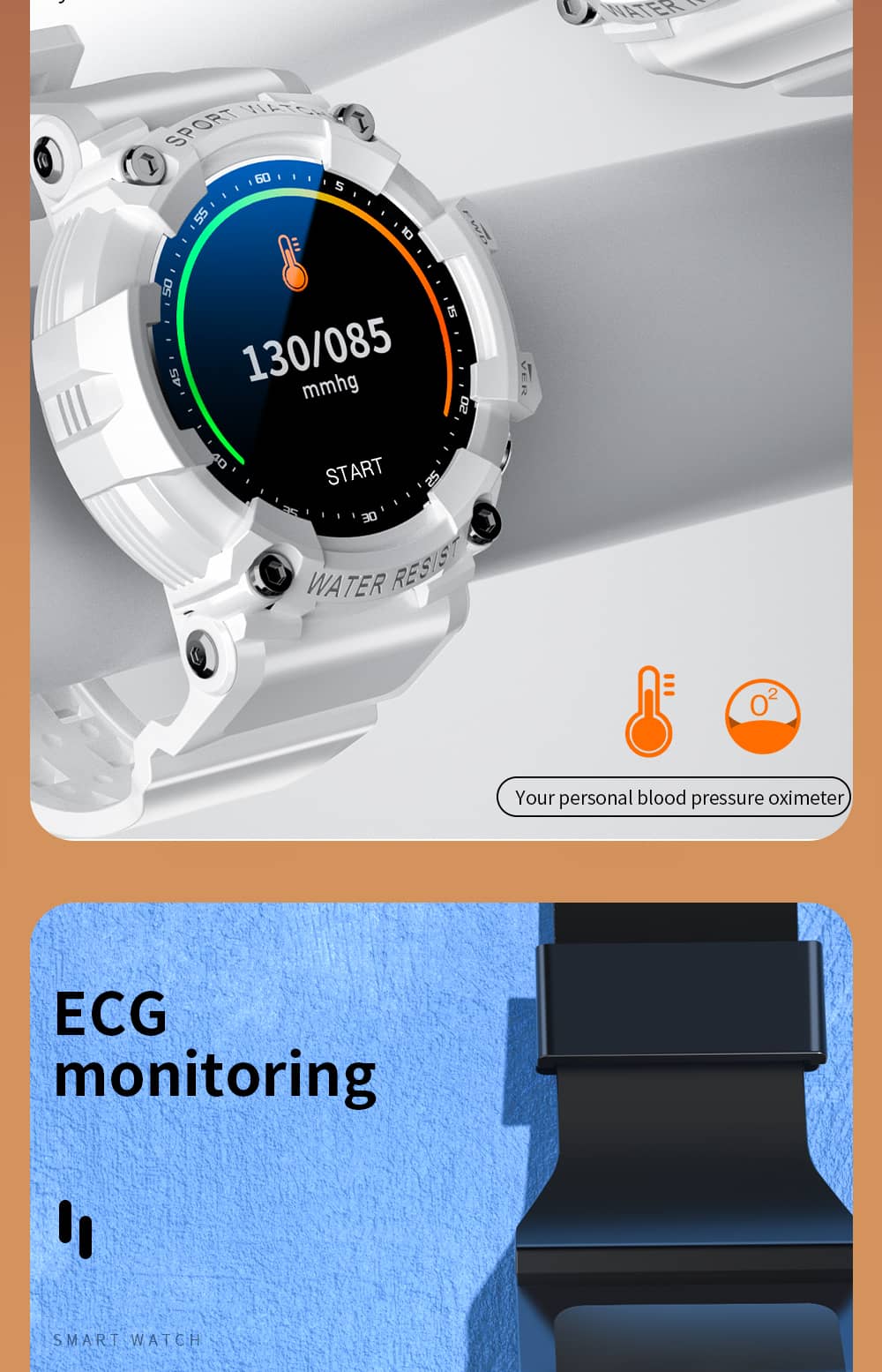 Smart Watch with Bluetooth Call ECG Heart Rate Blood Pressure Blood Oxygen Monitoring - Findtime