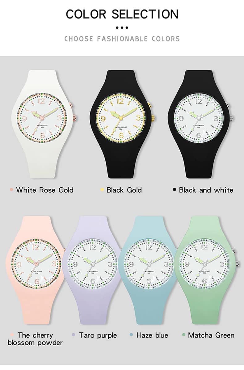 Women's Sport Watch LED Light Analogue Quartz 5ATM Waterproof Outdoor Watch with Silicone Strap