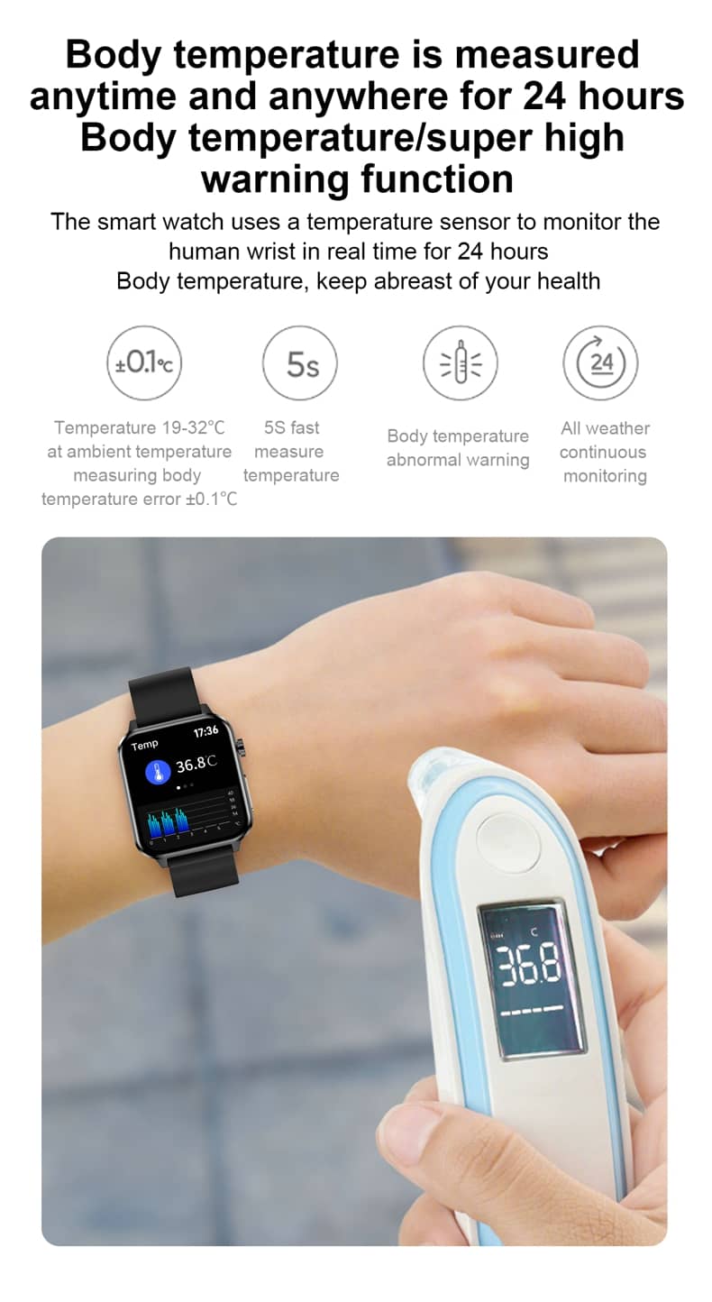 Findtime EKG-Smartwatch mit Blutdruckmessgerät, Körpertemperatur, Herzfrequenz, Blutsauerstoff