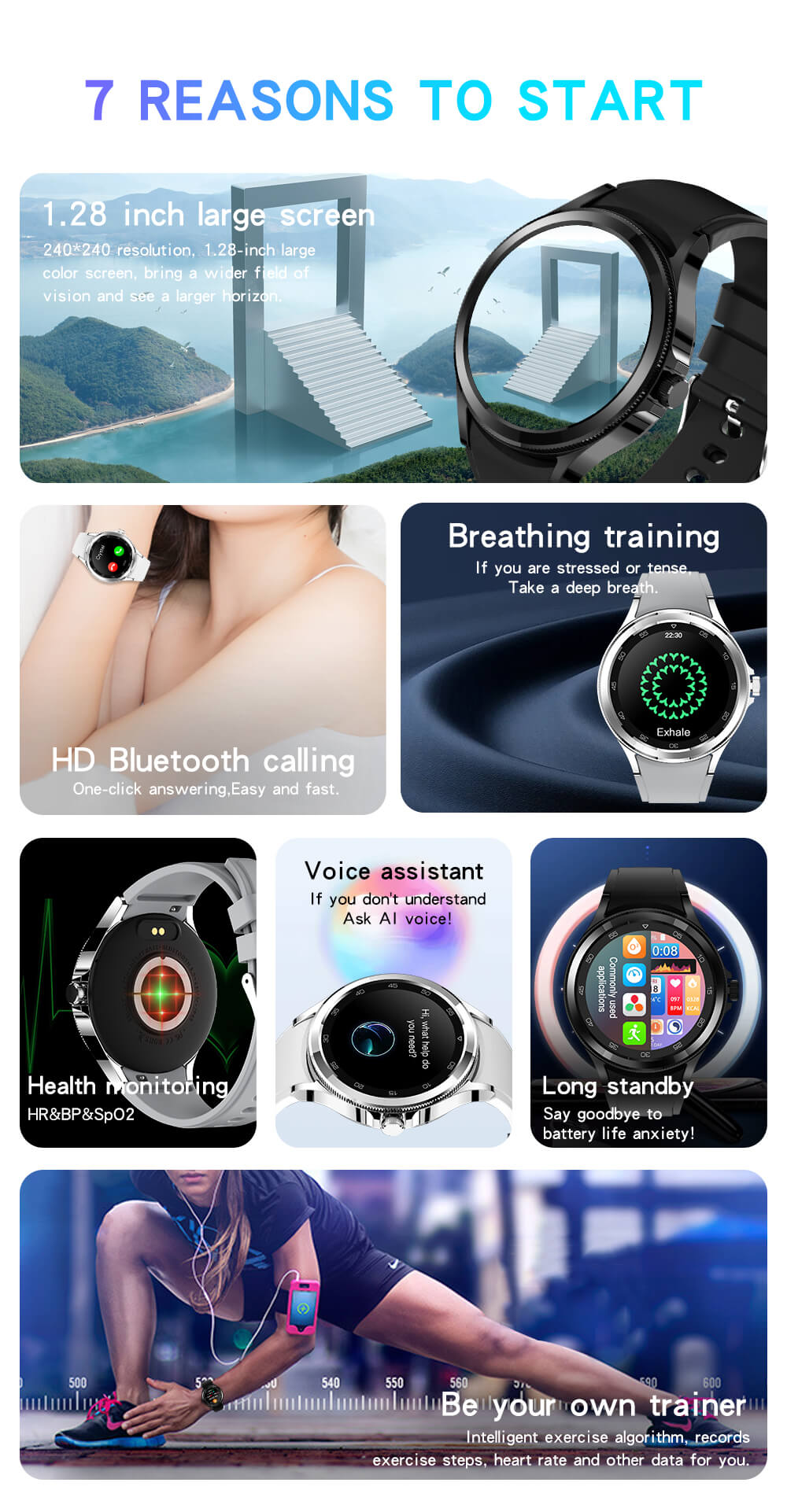 Findtime Smart Watch Bluetooth Llamadas Presión arterial Ritmo cardíaco Monitoreo de oxígeno en sangre