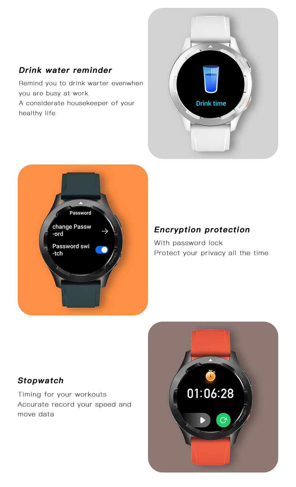 Reloj inteligente Findtime, monitor de presión arterial, frecuencia cardíaca, oxígeno en sangre, temperatura corporal