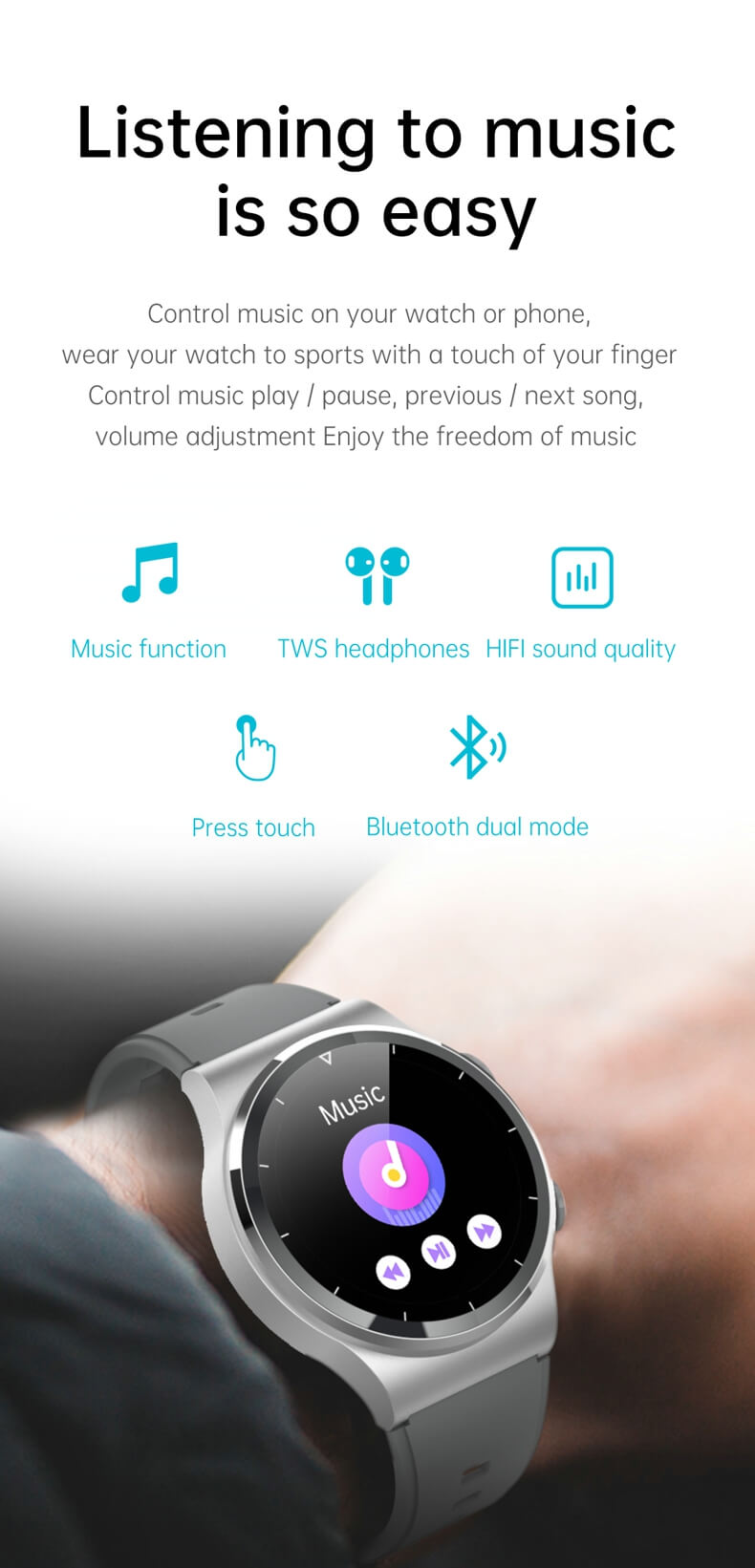 Reloj inteligente Findtime con auriculares para presión arterial, frecuencia cardíaca, monitor de oxígeno en sangre