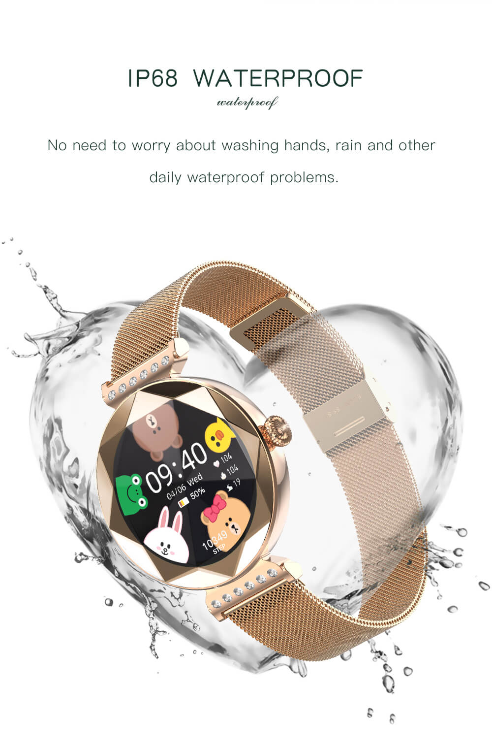 Findtime Luxury Smart Watches for Women with Real-time Heart Rate Monitoring IP68 Waterproof