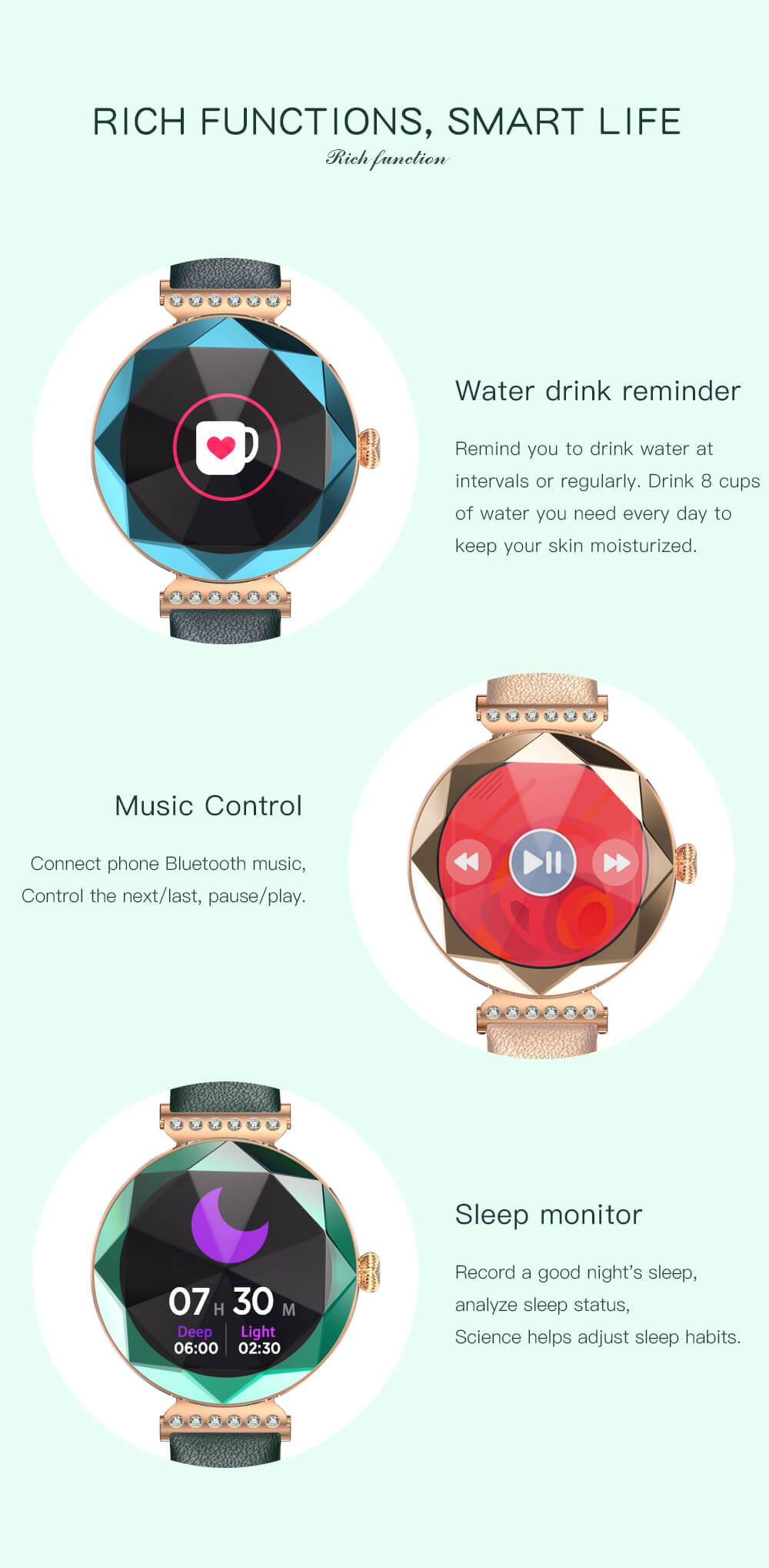 Findtime Luxury Smart Watches for Women with Real-time Heart Rate Monitoring IP68 Waterproof