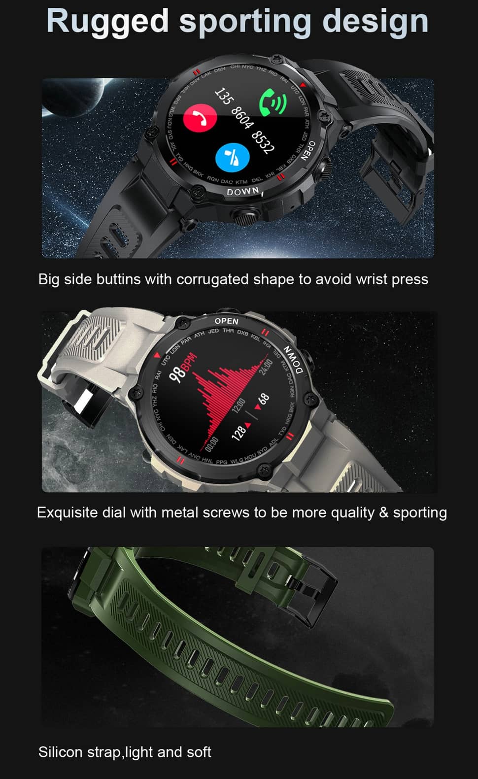 Findtime Smart Watch Military Watch with Bluetooth Call Blood Pressure and Heart Rate Monitoring